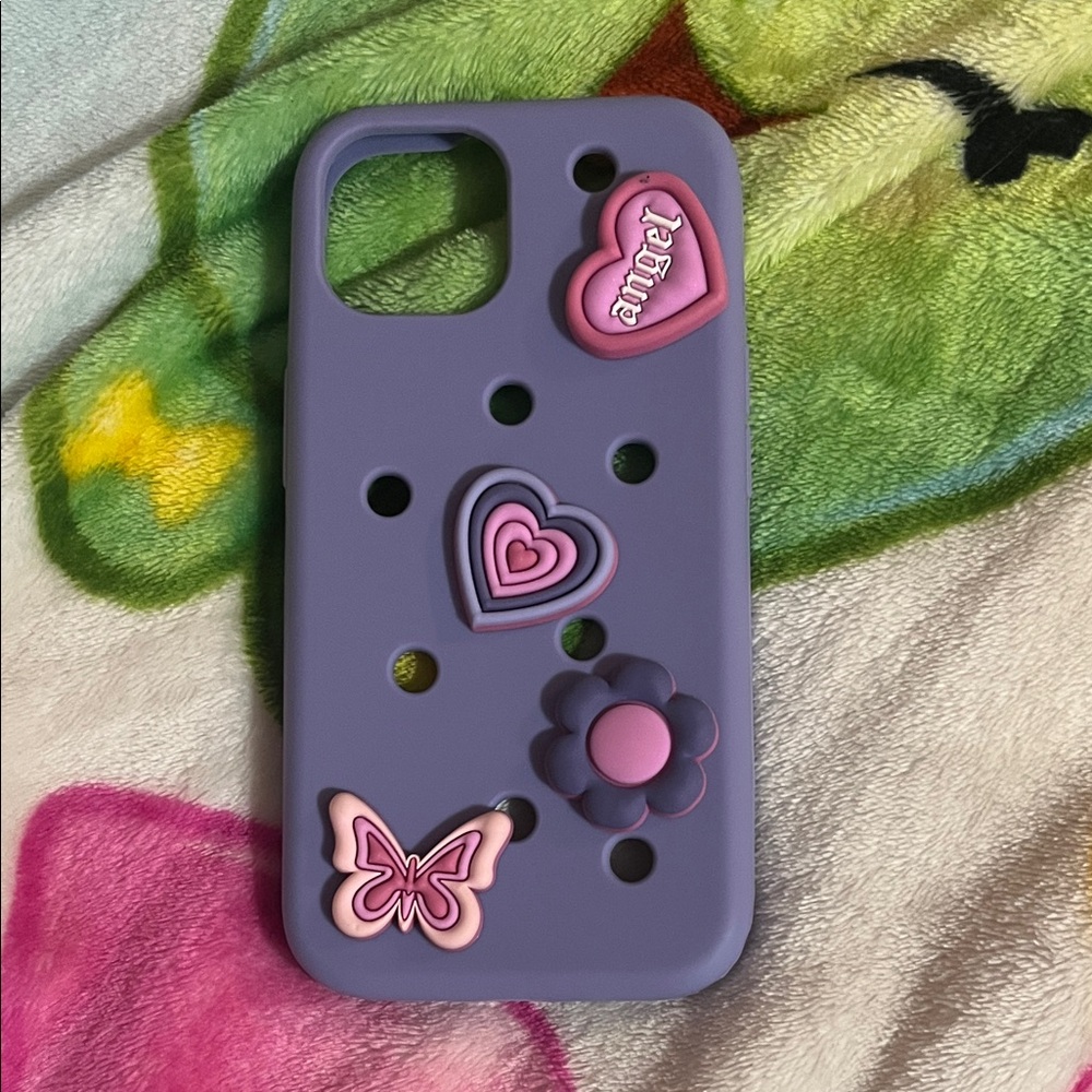 Purple Phone Case with Heart and Butterfly Accents